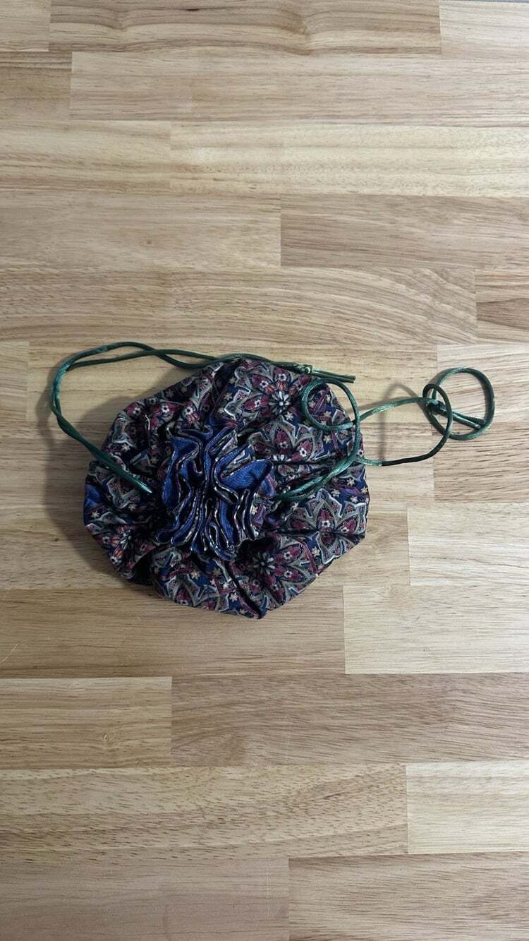 Vintage Jewelry Bag Drawstring Pouch Paisley Floral Print